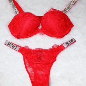 NEW SEXY Satin & Lace Rhinestone Strap Push-Up Bra